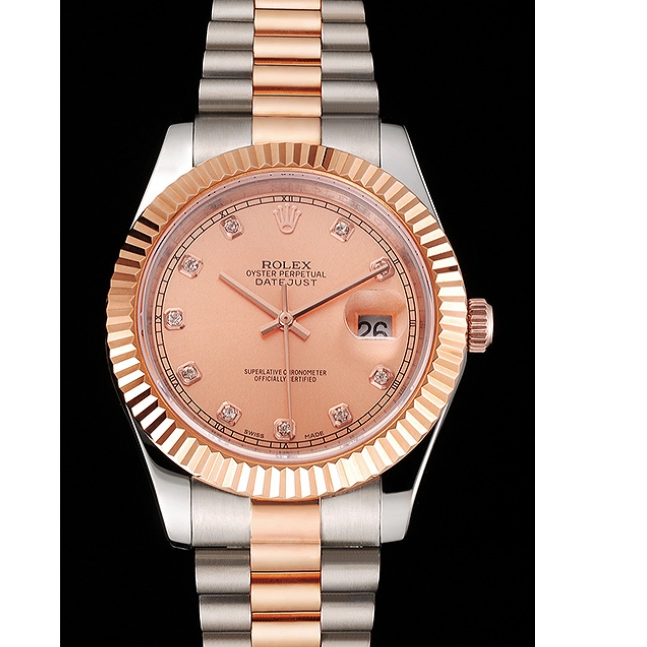 AAA replica watch Tone And Stainless Dial Rolex Bracelet Bezel Rose Case Swiss Two Datejust Steel Gold 0708